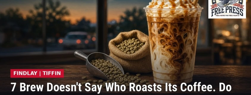 Fostoria News Creamy coffee beverage with whipped cream and green coffee beans.